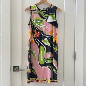 Emilio Pucci Womens Floral Dress Pink Green Black Sleeveless Size US 10